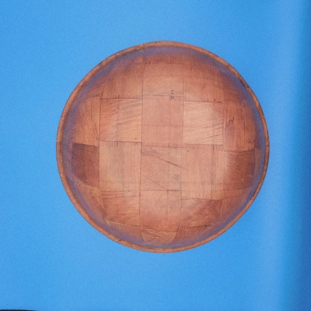 Vintage Woven Wood Large Salad Bowl‎